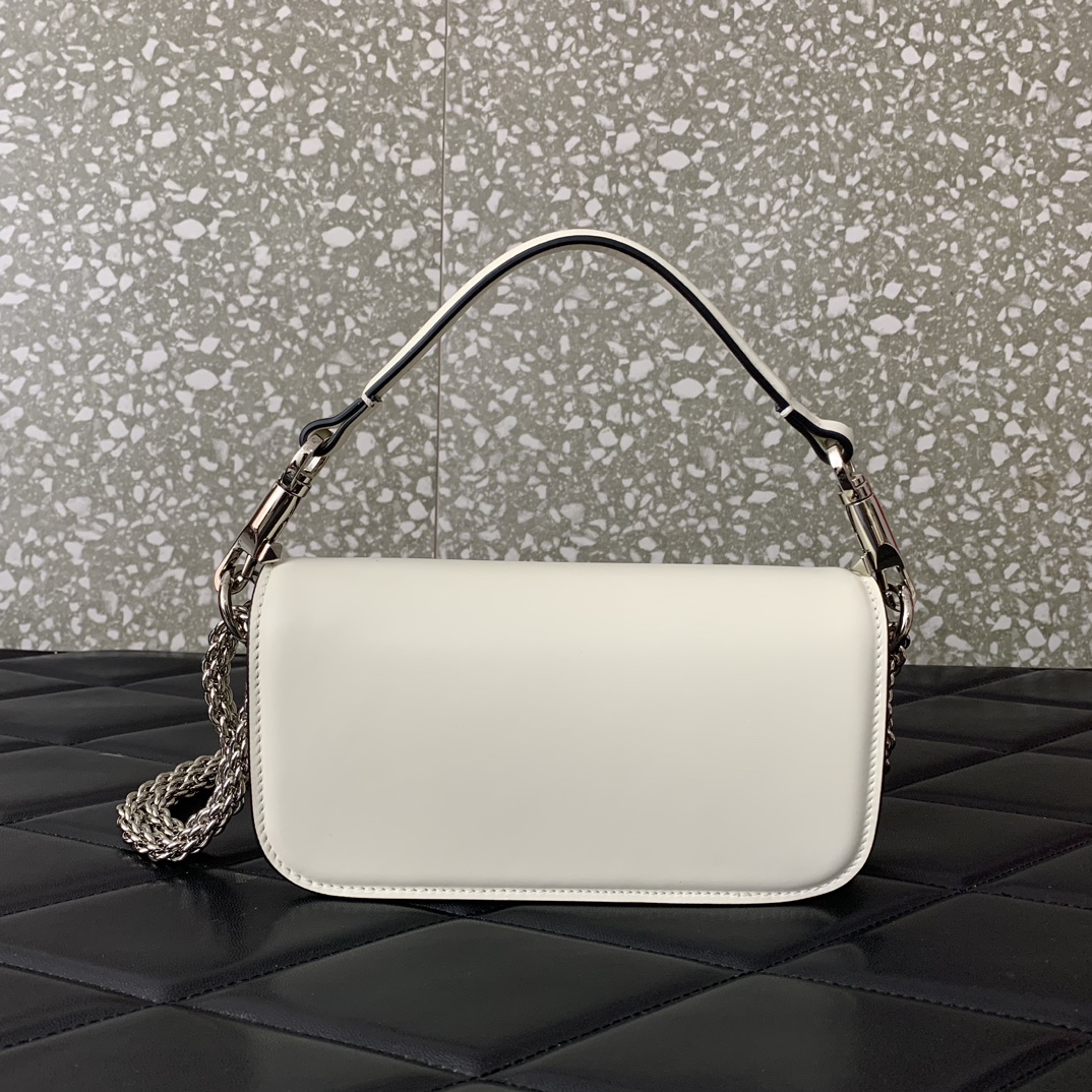 Valentino Garavani Loco Small Shoulder Bag in Ivory Calfskin Leather 